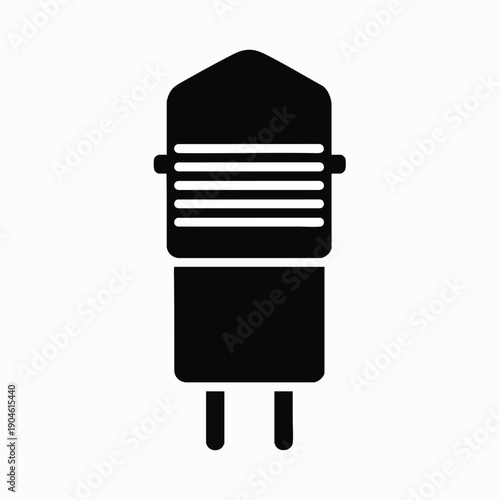 Iconic black silhouette of a GU10 light bulb base with pins, representing electrical components