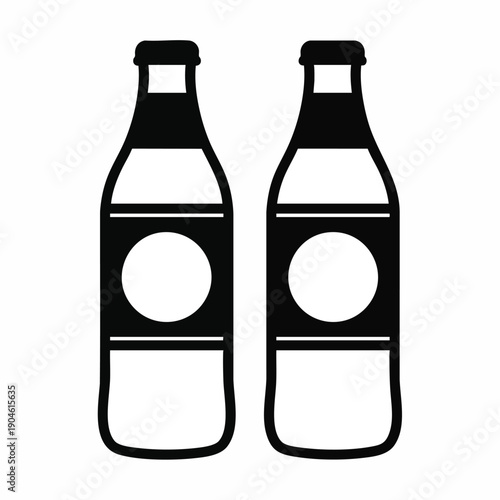 Pair of black and white beverage bottles with blank labels icon for graphic design projects