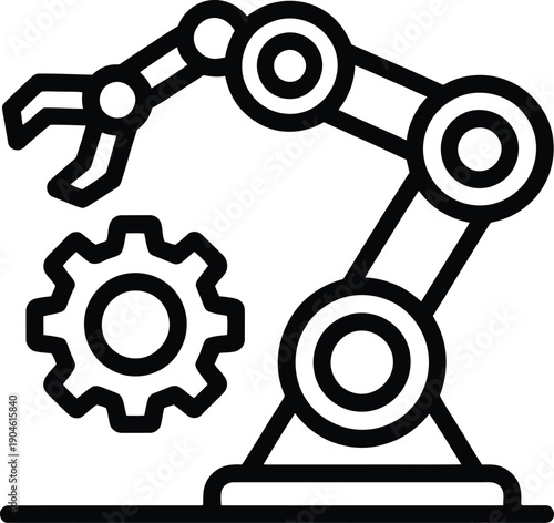 Smart Manufacturing Icon – Robotic Arm and Gear for Industry 4.0 Technology Concept