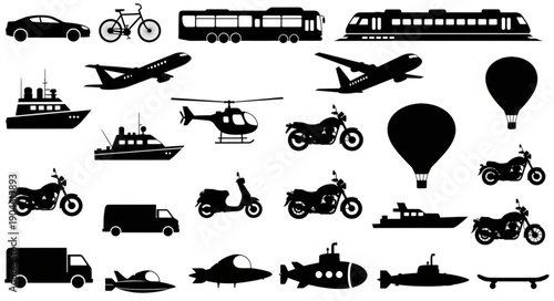 Diverse Collection of Transportation Silhouettes.