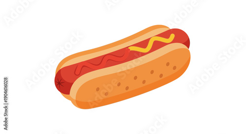 Hot Dog with Ketchup and Mustard - Isolated on White Background