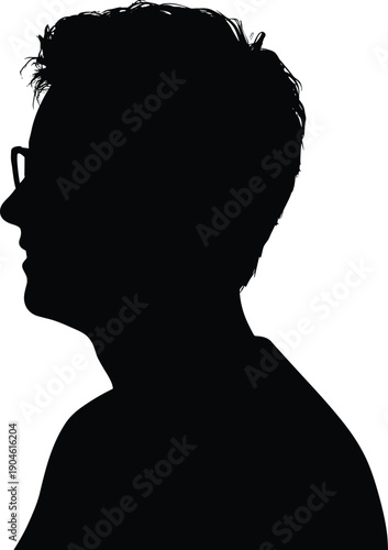 Black silhouette of a person wearing glasses profile