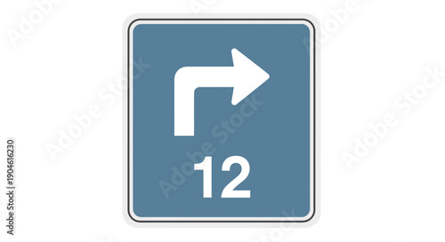Road sign indicating a right turn with distance marker 12