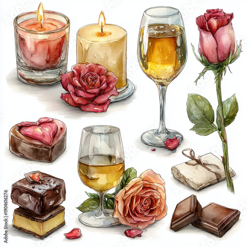 rose, chocolate and candles