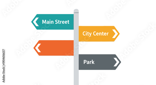 Directional Signpost with Multiple Arrows - Main Street, City Center, Park