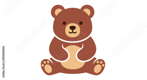 Cute Cartoon Teddy Bear Sitting Isolated White Background