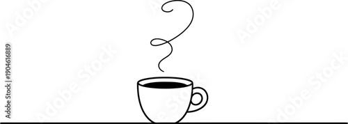 Hot coffee cup outline with steam rising. Minimalist drink icon for restaurant, coffee shop, cafe menu. Monochrome vector illustration