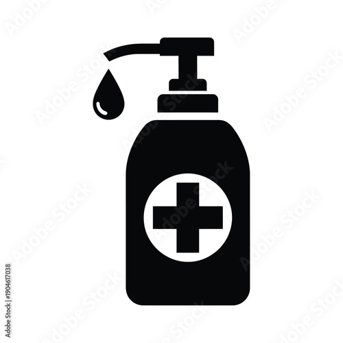 Vector illustration icon black icon of a hand sanitizer bottle with a cross on it