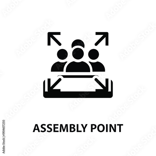 Vector illustration icon assembly point sign with people icons indicating meeting spot for safety or emergency purposes in public areas