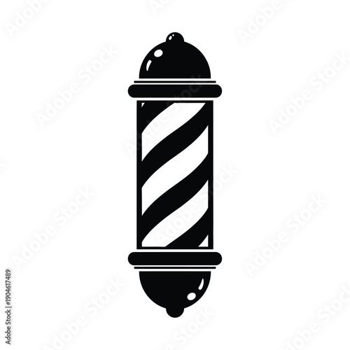 Vector illustration icon black and white illustration of a classic barber pole sign with a shiny appearance