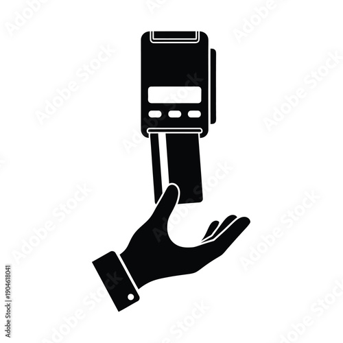 Vector illustration icon a black and white illustration of a hand holding a card reader