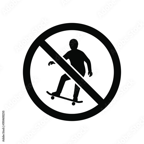 Vector illustration icon no skateboarding sign with a person on a skateboard in a circle and a diagonal line