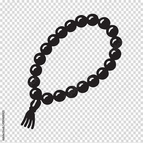 Black prayer beads with tassel on transparent background
