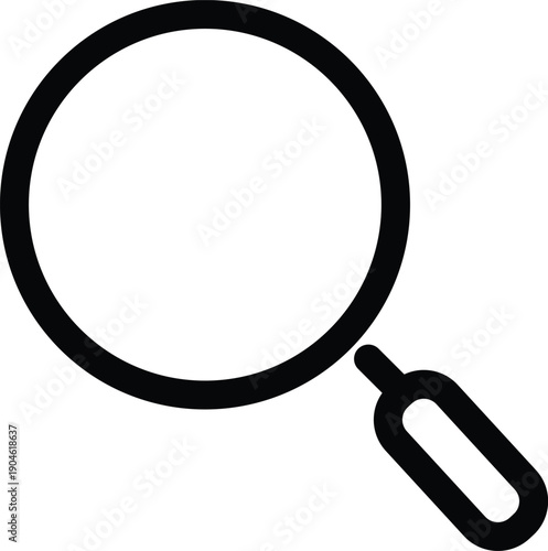 Essential UI element featuring a bold, black line art magnifying glass icon, signifying digital search, detailed analysis, and finding information in a sleek, isolated design.