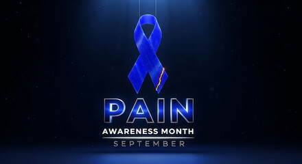 september pain awareness month a deep blue ribbon with a striking golden crack symbolizing chronic pain resilience and the vital journey toward healing and patient advocacy.