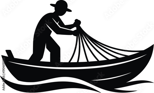 Fisherman Boat Fishing-Net River Livelihood Water Silhouette Traditional Labor Nature