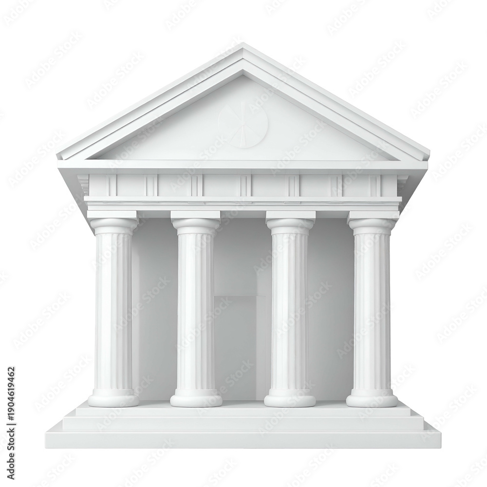 Fototapeta premium A pristine white neoclassical building with pillars and triangular pediment on black