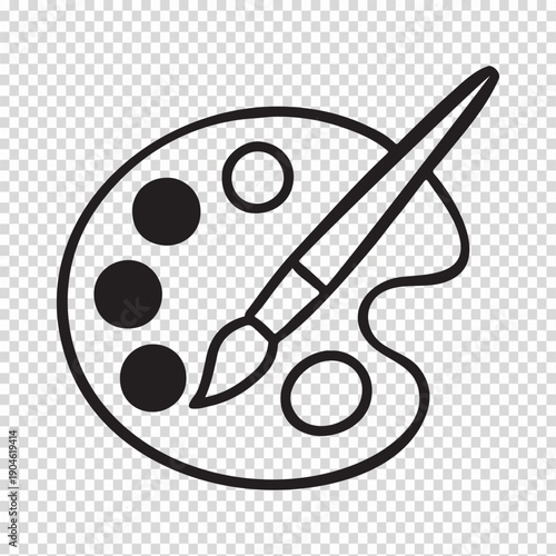 Black minimalist line icon of a paint palette and brush