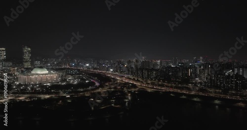Wallpaper Mural The Endless Stream of Lights: Night Aerial over Hangang River, Yeouido, and Seoul Cityscape Torontodigital.ca