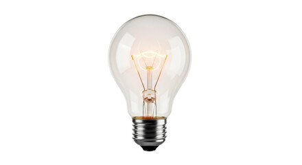 Classic light bulb isolated PNG on transparent background, incandescent lamp with glowing filament for lighting and electrical concepts