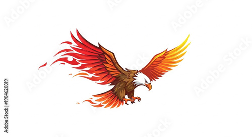 Fiery Eagle Bird of Prey with Wings Ablaze.