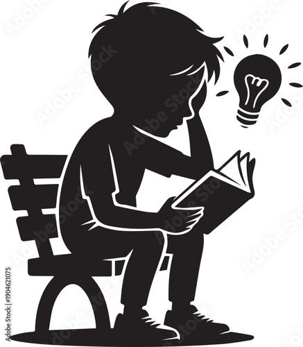 Boy in deep thought, with a lightbulb icon, representing ideas, creativity, and problem-solving