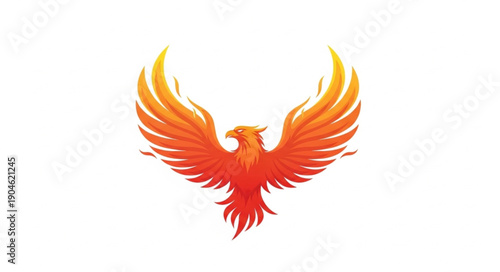 Fiery Phoenix Bird Rising Wings Spread.