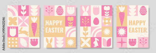 Geometric Easter posters with colorful patterns and festive designs