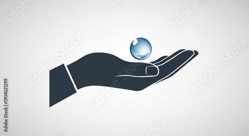 Hand Holding Blue Glass Ball on White Background