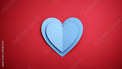 Free Download Two pastel blue paper hearts layered on a vibrant red background, for Valentines Day - GFXLoad