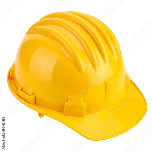 Isolated yellow safety helmet against black backdrop, angled view
