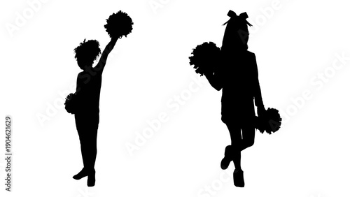 Silhouettes of Two Young Cheerleaders Posing with Pom-Poms