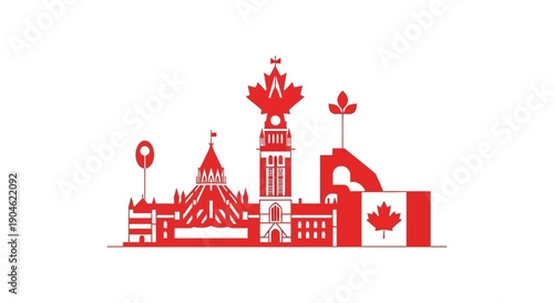Canada Silhouette Skyline Red Maple Leaf Buildings