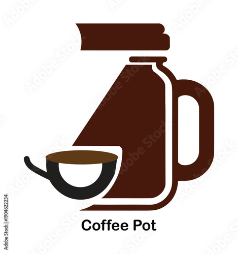 Brown Coffee Pot with Handle and Cup, Simple Iconography, Perfect for Beverage or Cafe Branding, Isolated on Transparent Background