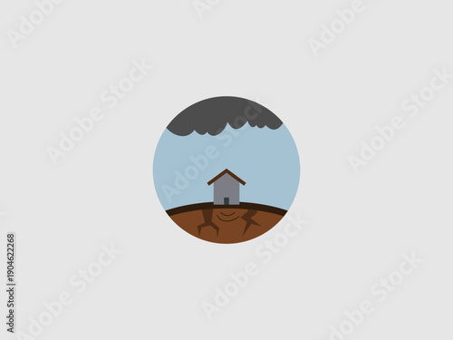 A house standing on cracked ground with seismic waves underneath