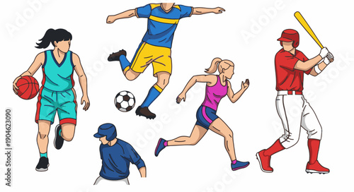 Illustration of Diverse Athletes Engaging in Various Sports Activities