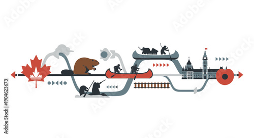 Canadian Symbols Journey: Beaver, Canoe, Narwhal, Buildings, Maple Leaf