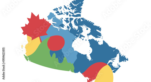 Canada Map with Colorful Regions and Maple Leaf