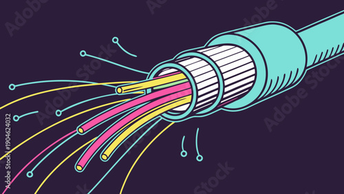 A colorful vector graphic illustration of a cable with multiple wires and a modern design