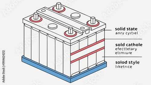 A detailed vector illustration of a car battery with labeled components