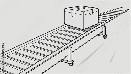 A minimalist vector illustration of a conveyor belt with a box on it