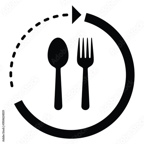 Intermittent fasting icon with spoon and fork circular arrow vector illustration