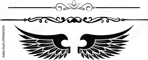 Stylized black wings emblem decorative tattoo illustration