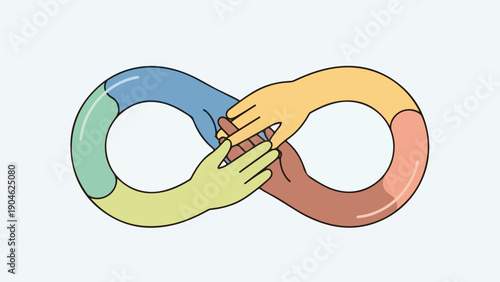 Cartoon illustration of hands interlocked to form an infinity symbol