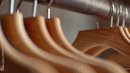 Wooden Clothes Hangers on Metal Rail.