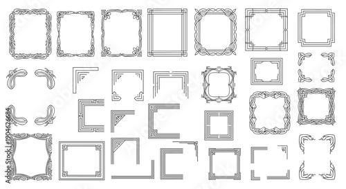 Assortment of decorative frames and corner pieces in various modern and classical styles for elegant page border design.