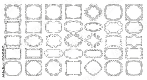Collection of various decorative frames in rectangular, oval, and ornate shapes for highlighting text and images in professional graphic layouts.