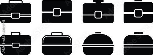 Set of briefcase and business bag silhouette icons representing professional office accessories, corporate work essentials, and modern career equipment design