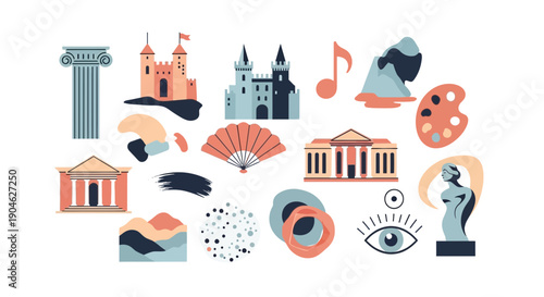 Artistic Icons: Castle, Column, Fan, Music, Palette, Sculpture