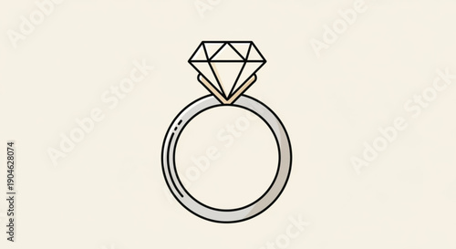 Diamond solitaire engagement ring in minimalist line art on cream background symbolizing love and commitment